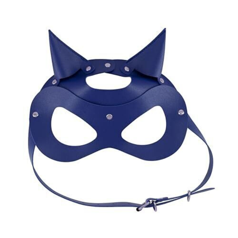 5274 Handmade Devil Cat Half Face Mask with Horns Faux Leather Masquerade
